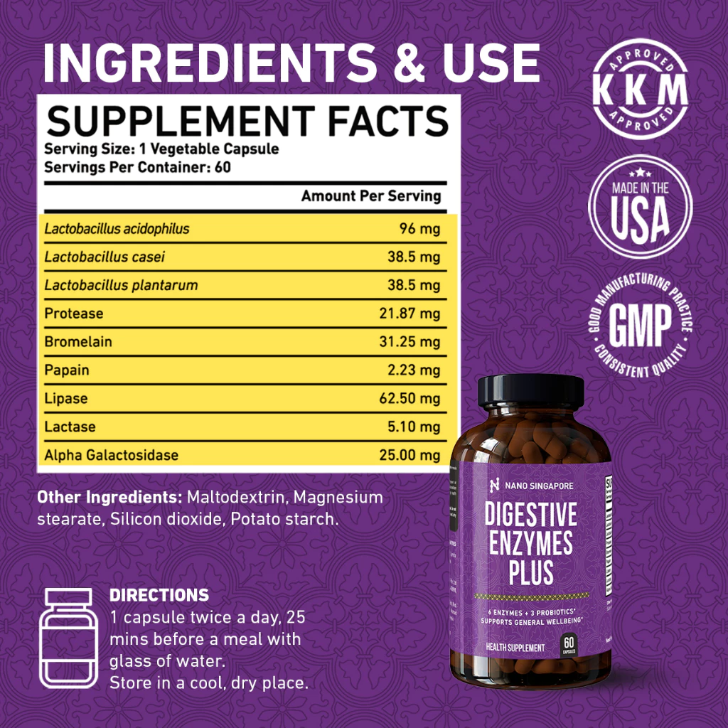 Nano Singapore Digestive Enzyme with Probiotic (60 Capsules)