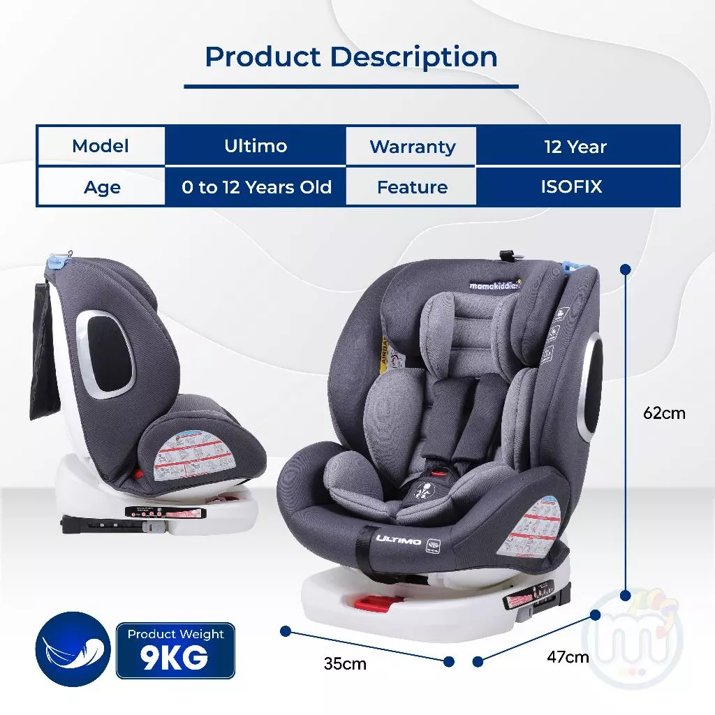 mamakiddies ULTIMO Baby Car Seat Isofix 360 Newborn to 12 Years Old Car Seat Baby Kereta Bayi Budak