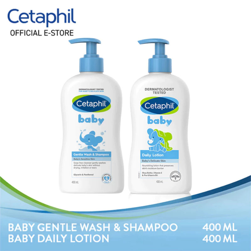 Cetaphil Baby Wash & Shampoo For Hair & Body (400ml) + Baby Daily Lightweight Lotion For Body (400ml)