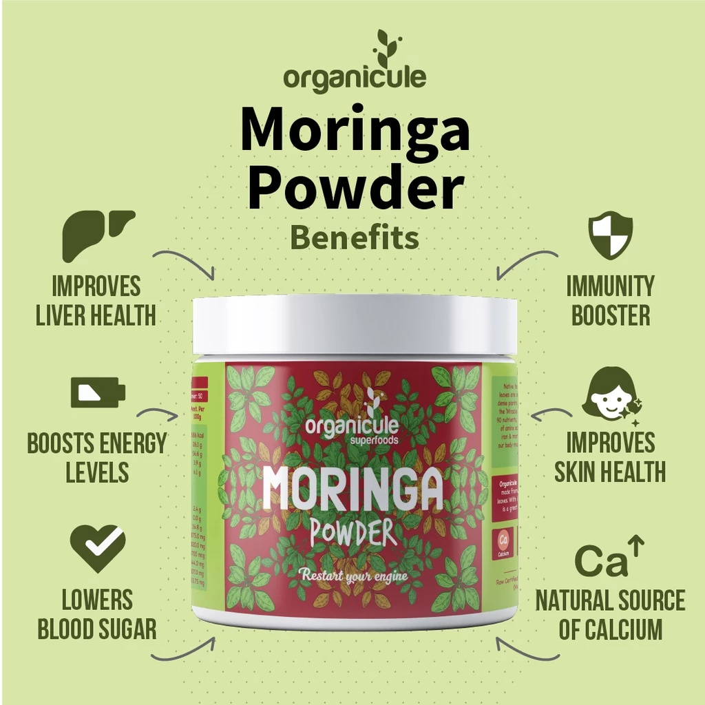 Organicule Moringa Powder [200g] | Improves Skin | Immunity & Anti-Inflammatory | 100% Authentic