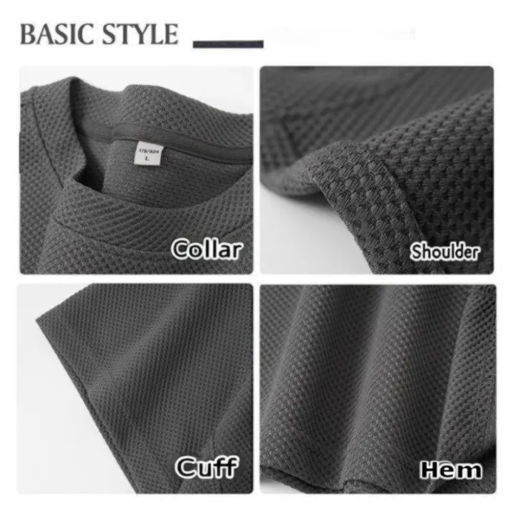 Men's T-Shirt Round Neck Plain Top Fashion Korean Style For Men Waffle Fabric Unique Fashion