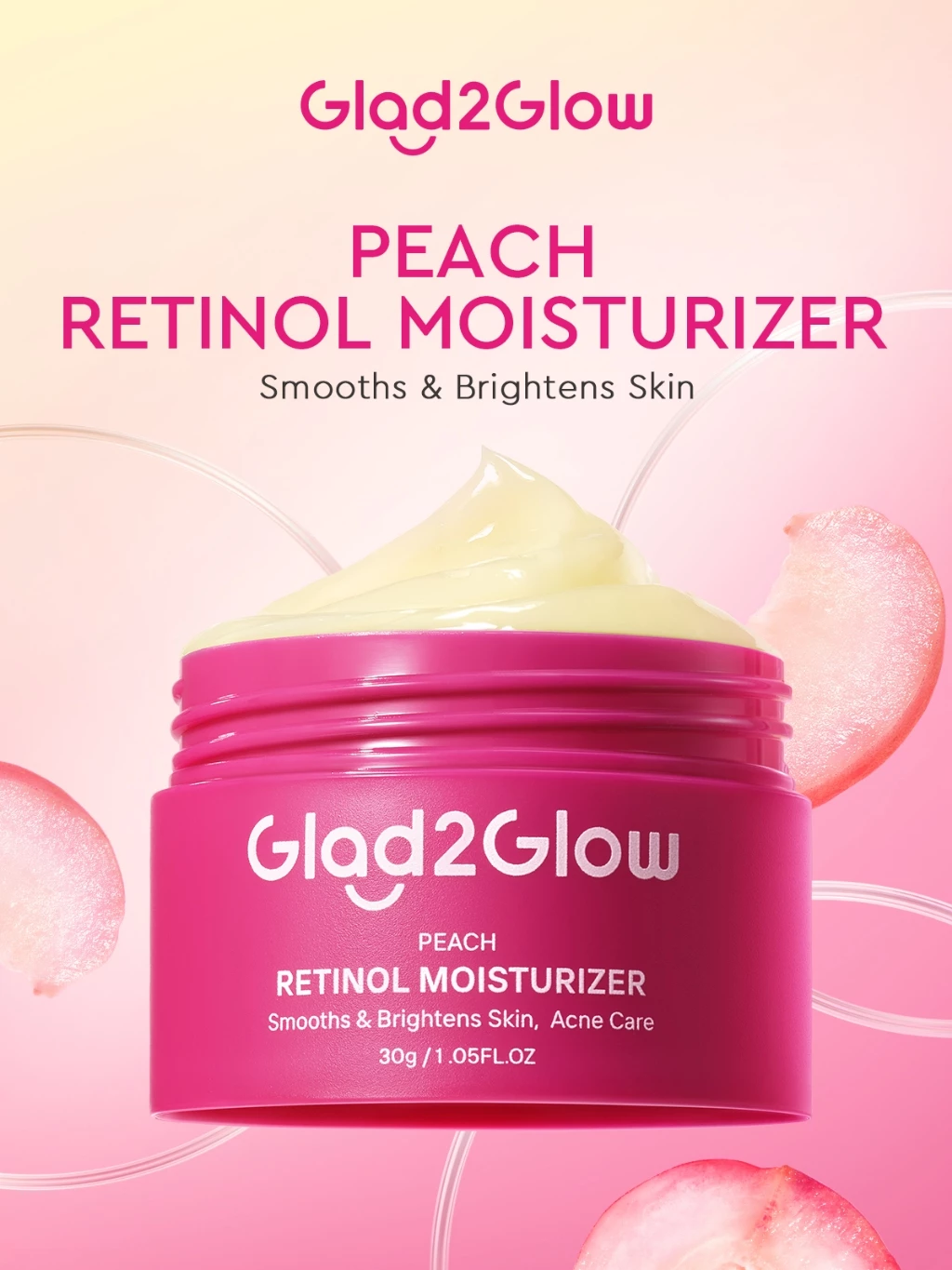 Glad2Glow Peach Retinol Moisturizer Smooth Acne Scar Prone Skin Day Night Face Cream Anti Aging Fine Lines Skincare