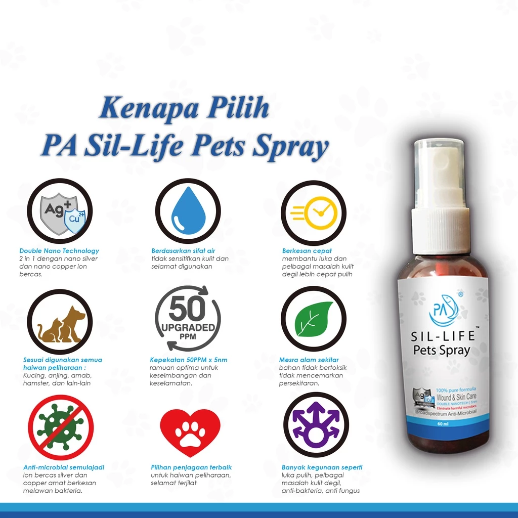 PA Sil-Life Pets Spray Refill (250ml) 50ppm cat dog rabbit sporo fungus wound kucing kurap luka gatal