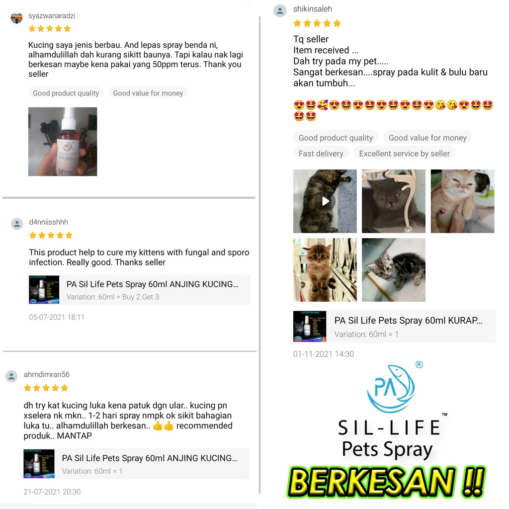 PA Sil-Life Pets Spray Refill (250ml) 50ppm cat dog rabbit sporo fungus wound kucing kurap luka gatal