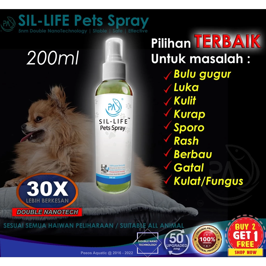 PA Sil-Life Pets Spray Refill (250ml) 50ppm cat dog rabbit sporo fungus wound kucing kurap luka gatal