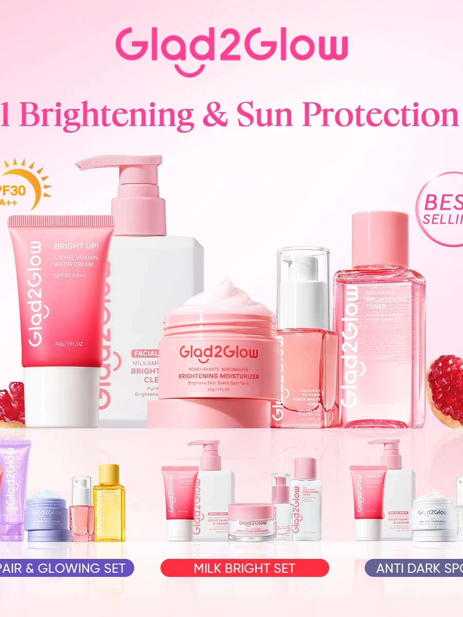 Glad2Glow 5PCS Skincare Set Moisturizer,Sunscreen,Cleanser,Serum,Toner