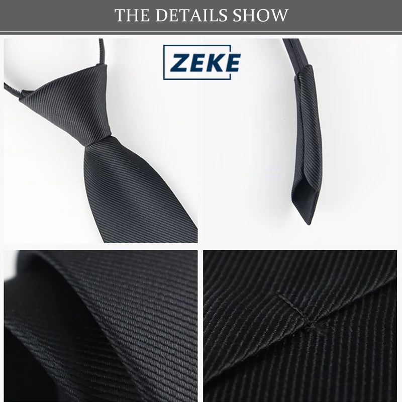 ZEKE Zip Tie | Formal Wear Tie | Graduation Wedding Striped Plain Neck Tie