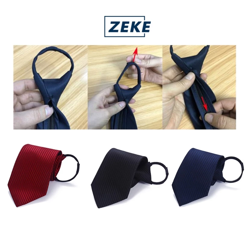 ZEKE Zip Tie | Formal Wear Tie | Graduation Wedding Striped Plain Neck Tie