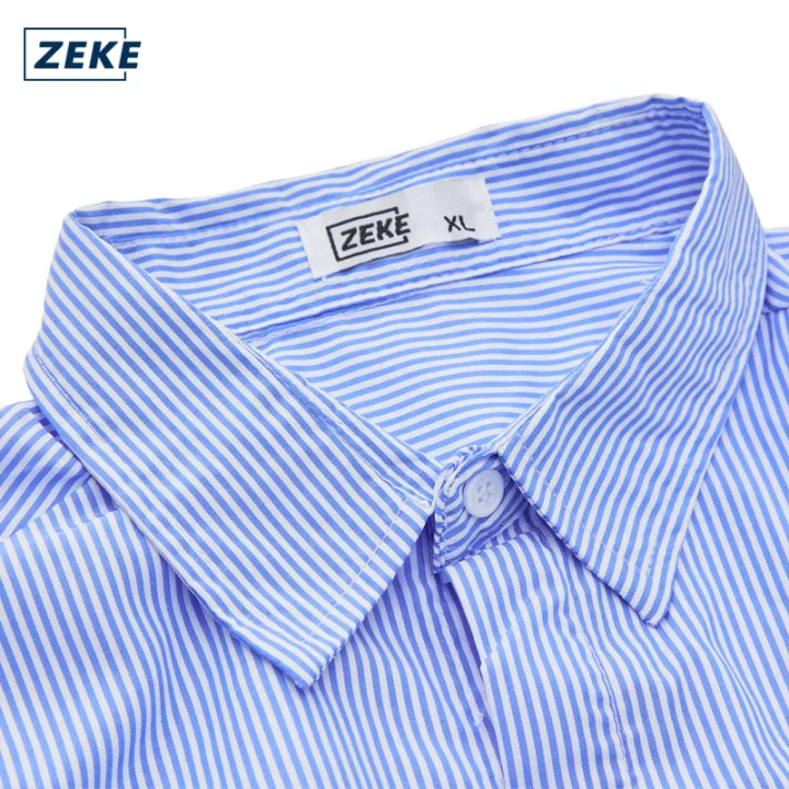 ZEKE A0042 Men's Long Sleeved Striped Polo Shirt Kemeja Lengan Panjang Berjalur Lelaki