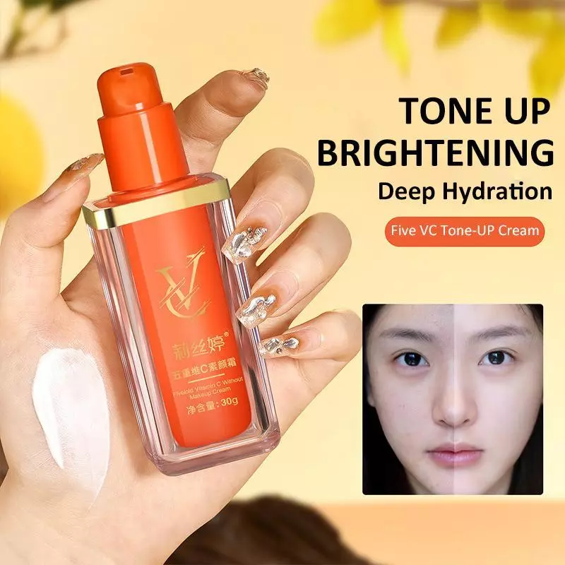 Lazy Tone-Up Cream 30g, 5X Vitamin C Brightening Concealer & Hydrating Natural Look Makeup Base