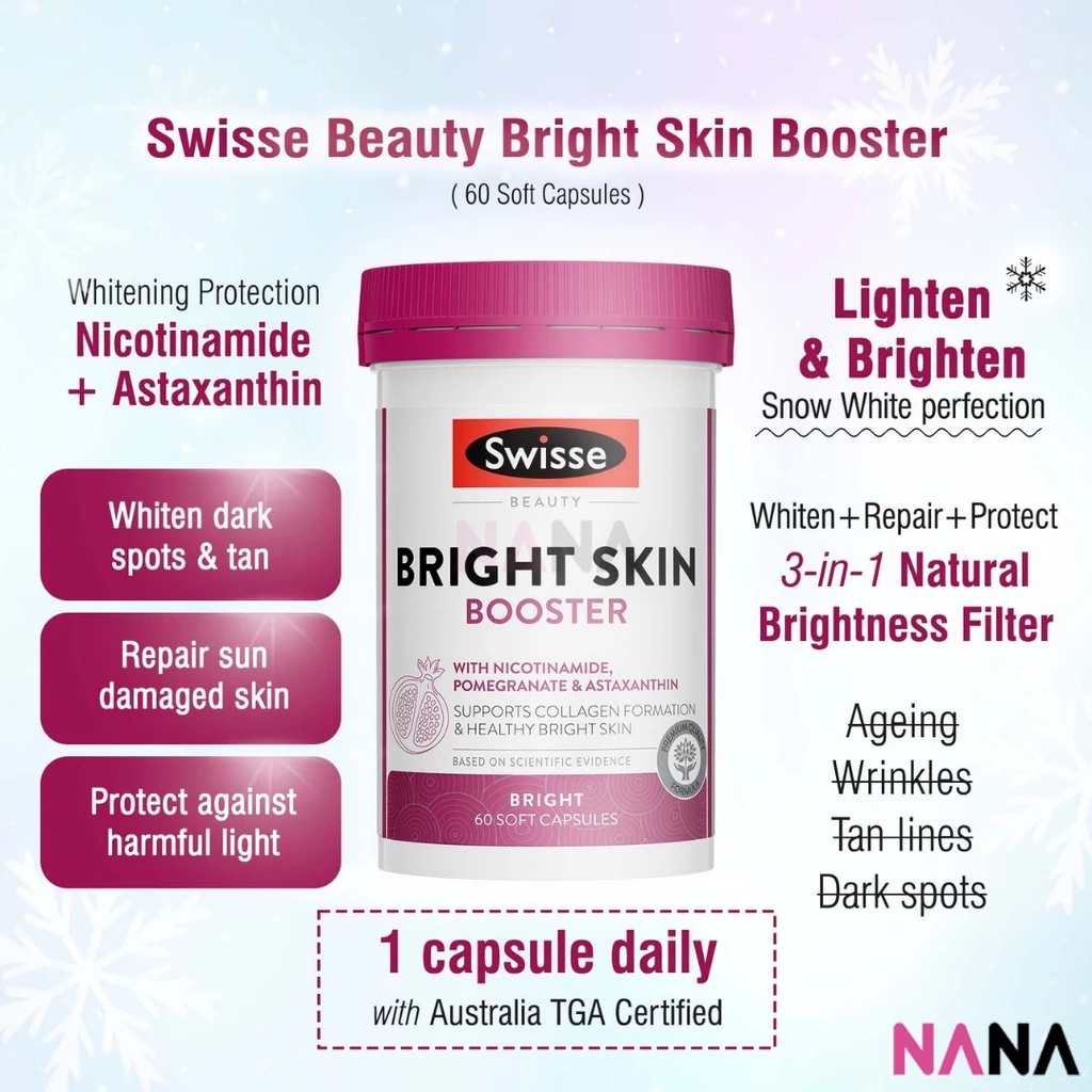 Swisse Beauty Bright Skin Booster 60 Capsules (With Nicotinamide, Pomegranate & A
