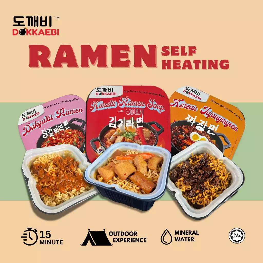 DOKKAEBI Halal Ramen Dakgalbi Jajangmyeon Kimchi Ramen Self-Heating Korean Ramyeon Instant Food