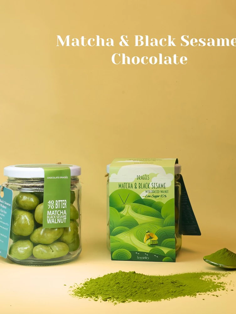 Lemistry 40% Low Sugar Matcha Black Sesame with Walnut Dragées Cocoa Nut Snacks Chocolate Food