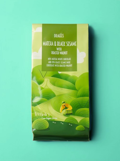 Lemistry 40% Low Sugar Matcha Black Sesame with Walnut Dragées Cocoa Nut Snacks Chocolate Food