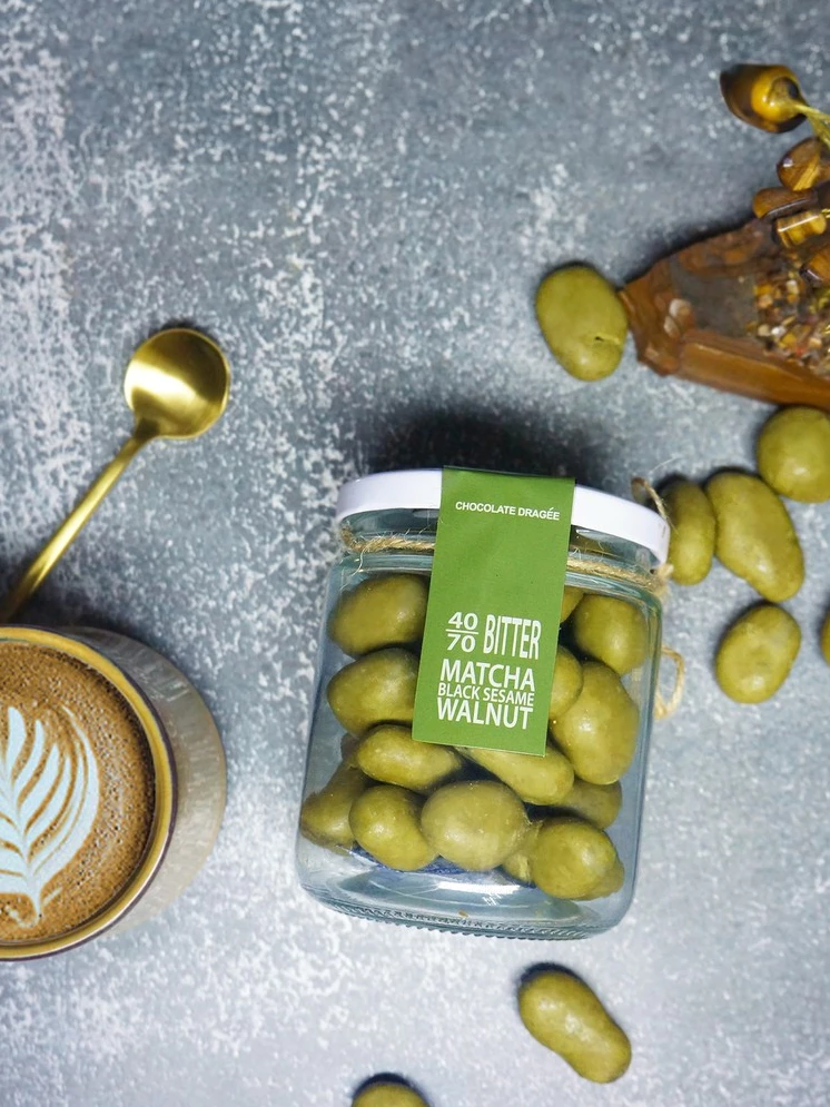Lemistry 40% Low Sugar Matcha Black Sesame with Walnut Dragées Cocoa Nut Snacks Chocolate Food