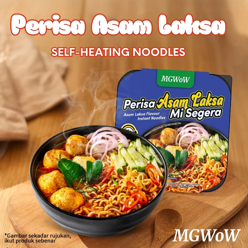 MGWoW Halal Ready To Eat Instant Self-Heating Noodles 215g Travel Food -Tomyam - Kimchi - Combo