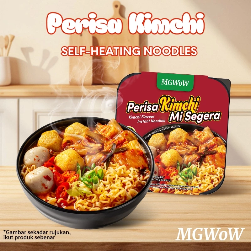 MGWoW Halal Ready To Eat Instant Self-Heating Noodles 215g Travel Food -Tomyam - Kimchi - Combo