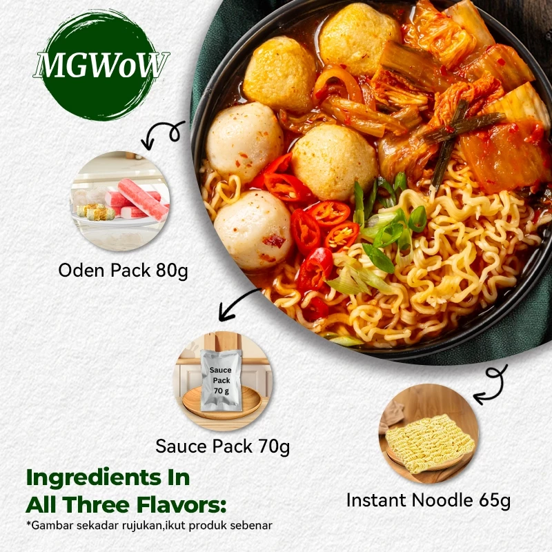 MGWoW Halal Ready To Eat Instant Self-Heating Noodles 215g Travel Food -Tomyam - Kimchi - Combo