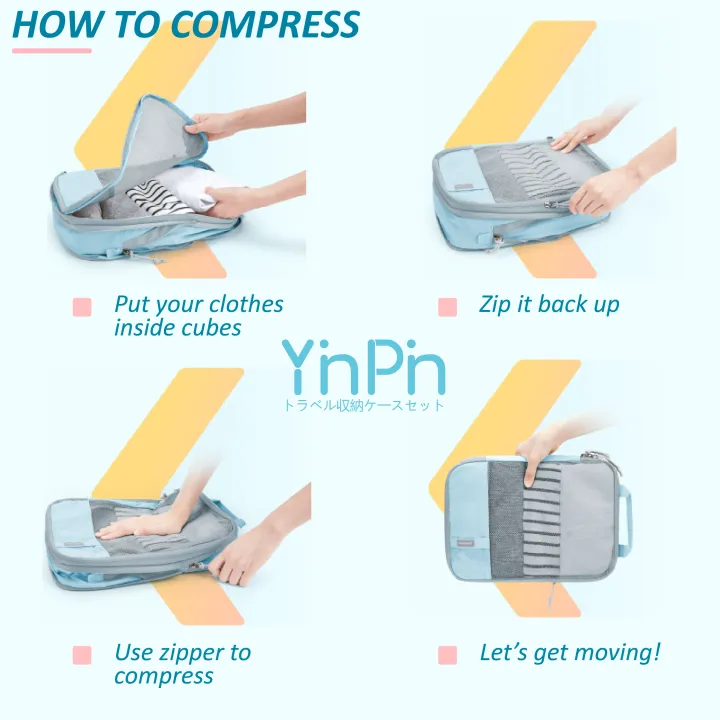 YINPIN 6 in 1 Compression Packing Cubes Expandable Travel Luggage Organizer Suitcase Storage Bags