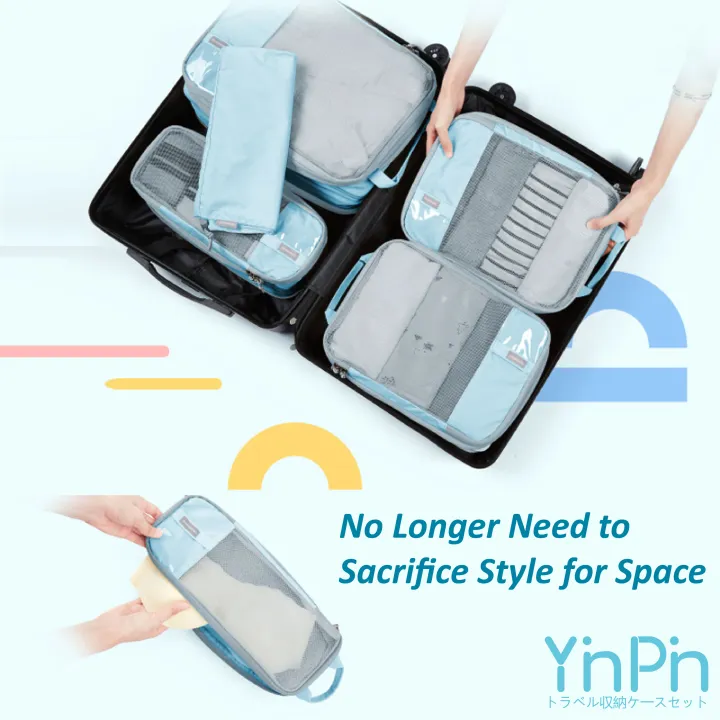 YINPIN 6 in 1 Compression Packing Cubes Expandable Travel Luggage Organizer Suitcase Storage Bags