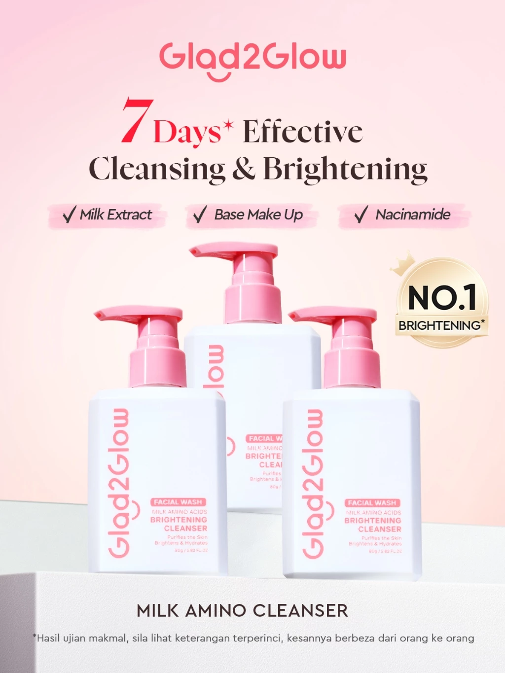 Glad2Glow Milk Amino Acid Gentle Cleanser Face Wash Brighten Hydrating pencuci muka skincare facial wash Oil Control