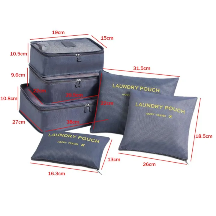 Travel Luggage Organizer Bags 6pcs Set with Waterproof Material and Compact Design for Clothes Socks and Underwear