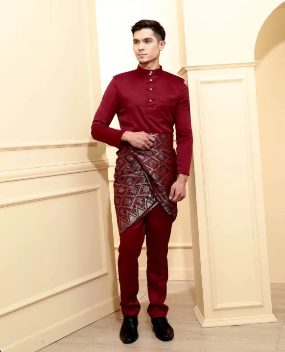 Baju Melayu Slim Fit(With Zip)Traditional Wear For Mens Pearl skin Satin Premium Quality