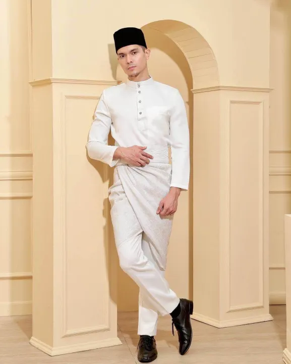 Baju Melayu Slim Fit(With Zip)Traditional Wear For Mens Pearl skin Satin Premium Quality