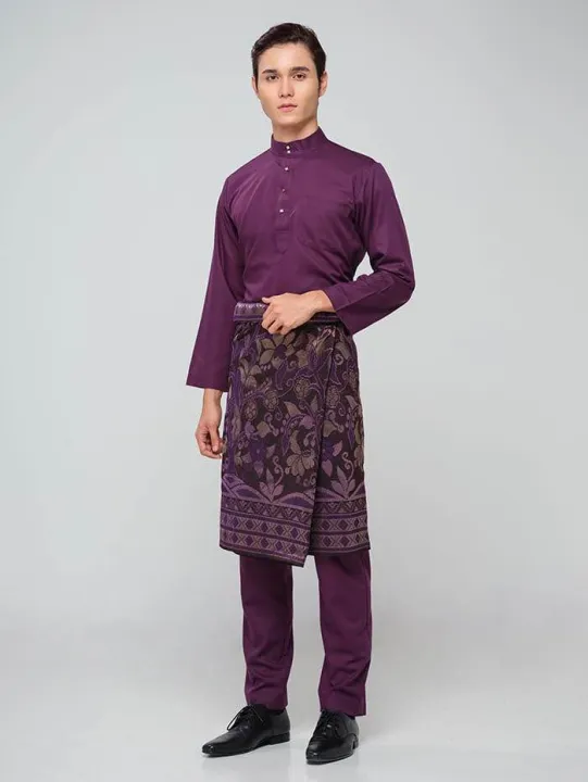 Baju Melayu Slim Fit(With Zip)Traditional Wear For Mens Pearl skin Satin Premium Quality