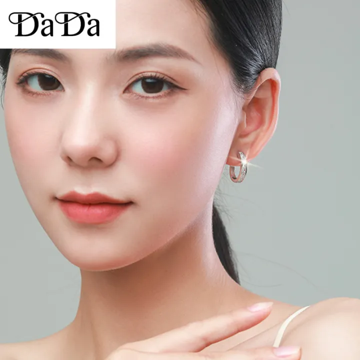 Original Silver 925 Sterling Silver Earrings Women's Super Flash Zircon Circle Simple Jewelry Gift for Girlfriend Hypoallergenic