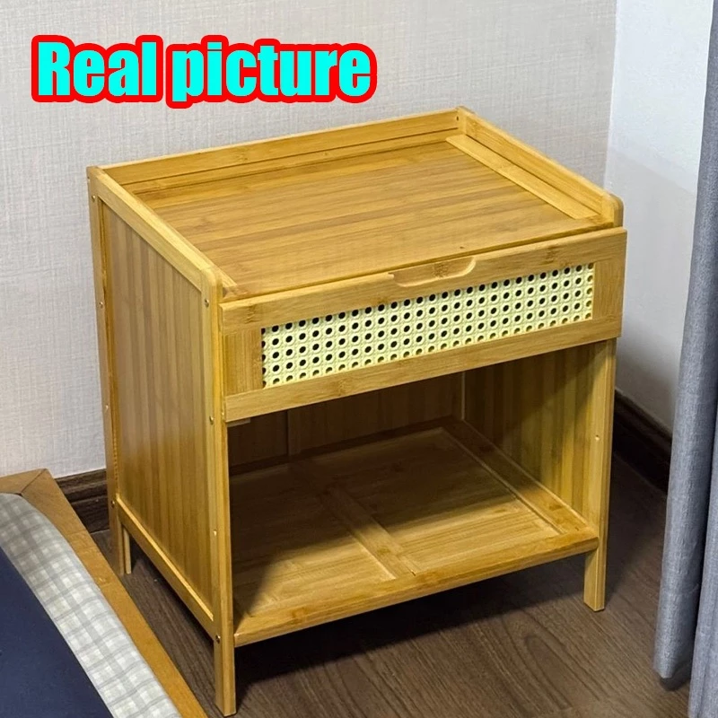 Bedside Table Bamboo With Drawer Bedroom Storage Cabinet Meja Tepi Katil Solid Wood Nightstand
