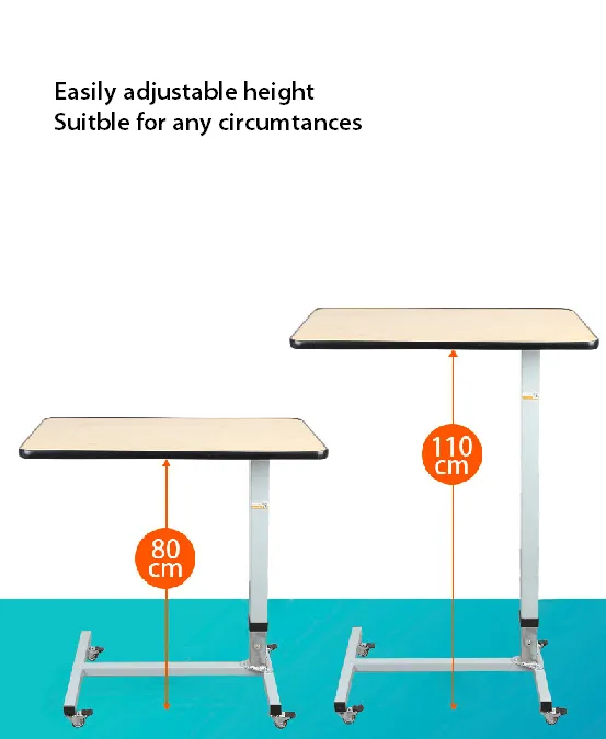 Adjustable Auto Patient Elderly Hospital Bed Mobile Overbed Table Side Table with H-Shaped Base With Wheel