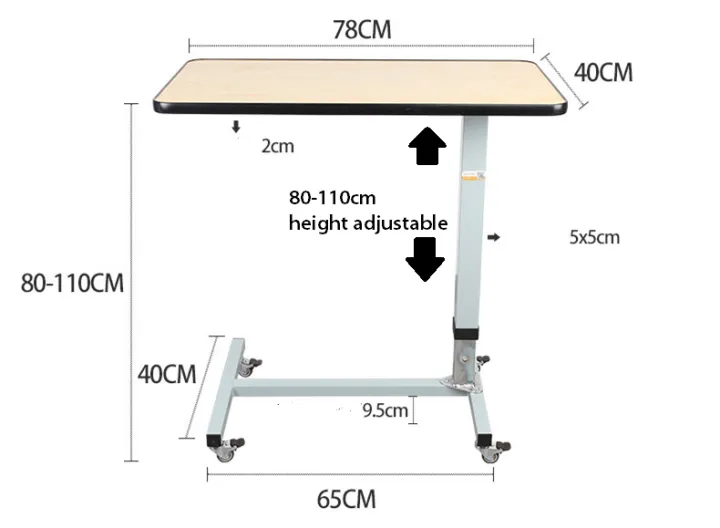 Adjustable Auto Patient Elderly Hospital Bed Mobile Overbed Table Side Table with H-Shaped Base With Wheel