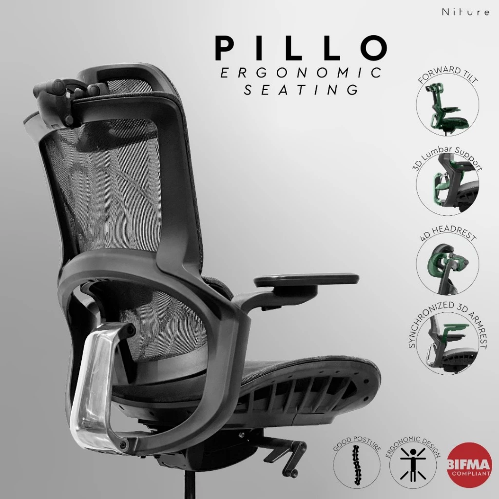 PILLO Office Chair/Ergonomic Chair/High Back Mesh Chair/Kerusi Office Full Mesh by Niture