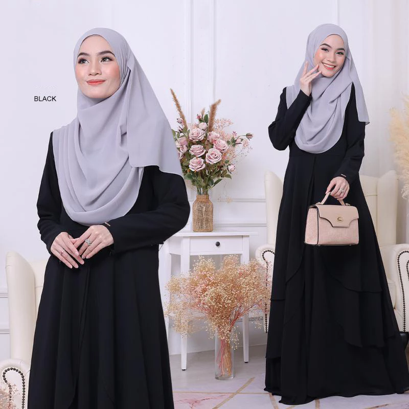 【Ready Stock】JUBAH Abaya MUSLIMAH FLOWY 3 layer abaya zip sleeve bridesmaid nikah tunang dinner abaya dress