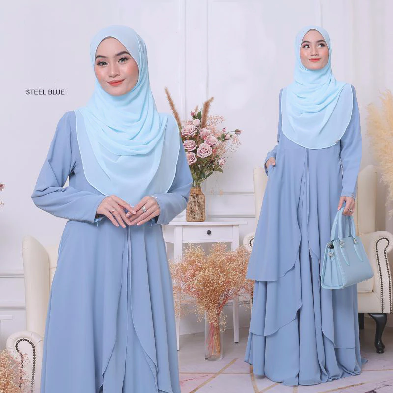 【Ready Stock】JUBAH Abaya MUSLIMAH FLOWY 3 layer abaya zip sleeve bridesmaid nikah tunang dinner abaya dress