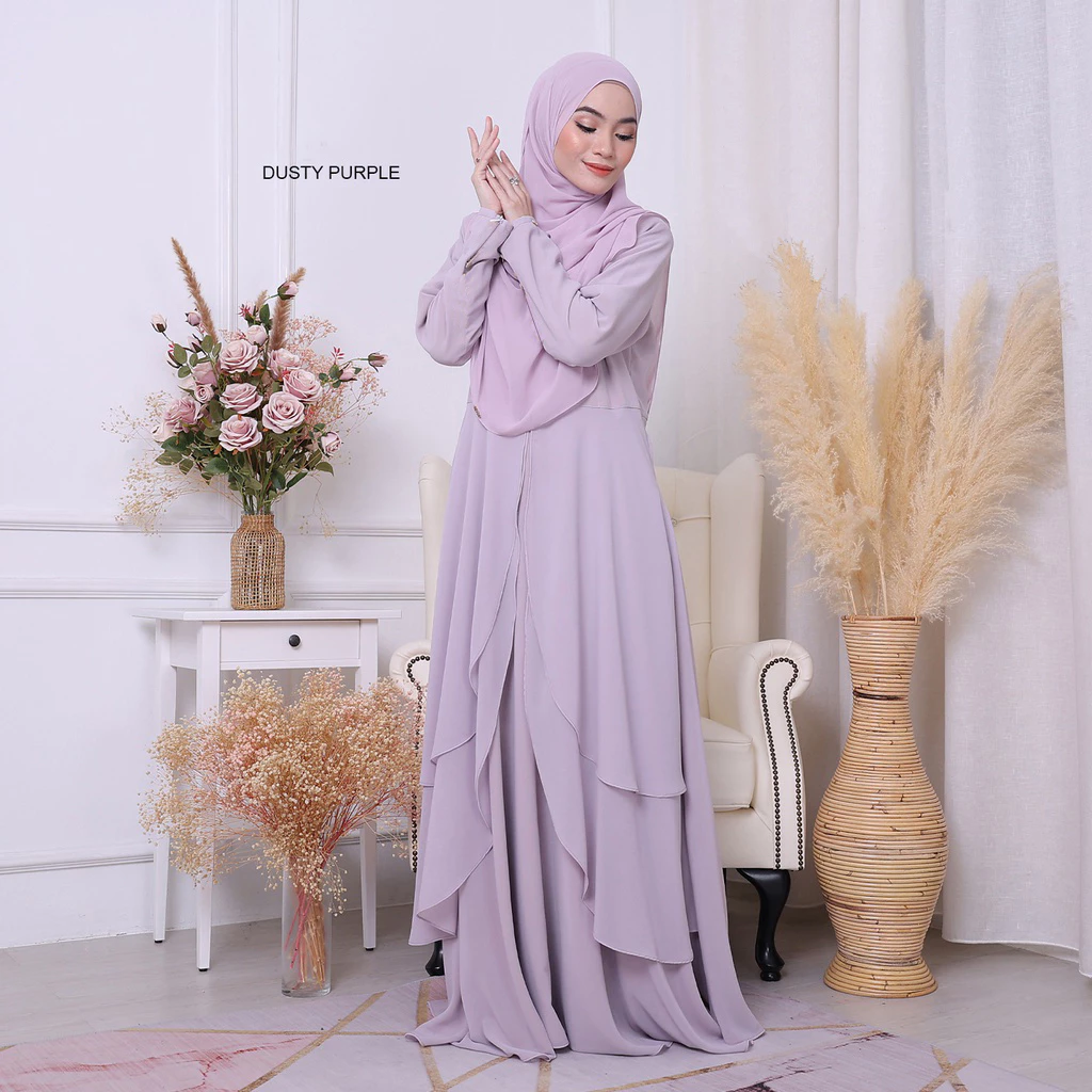 【Ready Stock】JUBAH Abaya MUSLIMAH FLOWY 3 layer abaya zip sleeve bridesmaid nikah tunang dinner abaya dress