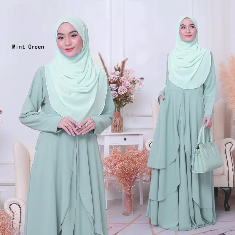 【Ready Stock】JUBAH Abaya MUSLIMAH FLOWY 3 layer abaya zip sleeve bridesmaid nikah tunang dinner abaya dress