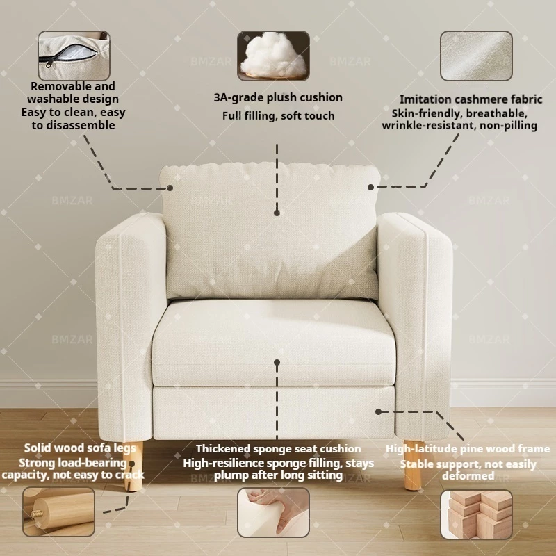 𝐁𝐌𝐙𝐀𝐑 Sofa Moden 1/2/3 Seater – Warna Beige & Grey, Bingkai Kayu Padu, Sarung Boleh Ditanggalkan