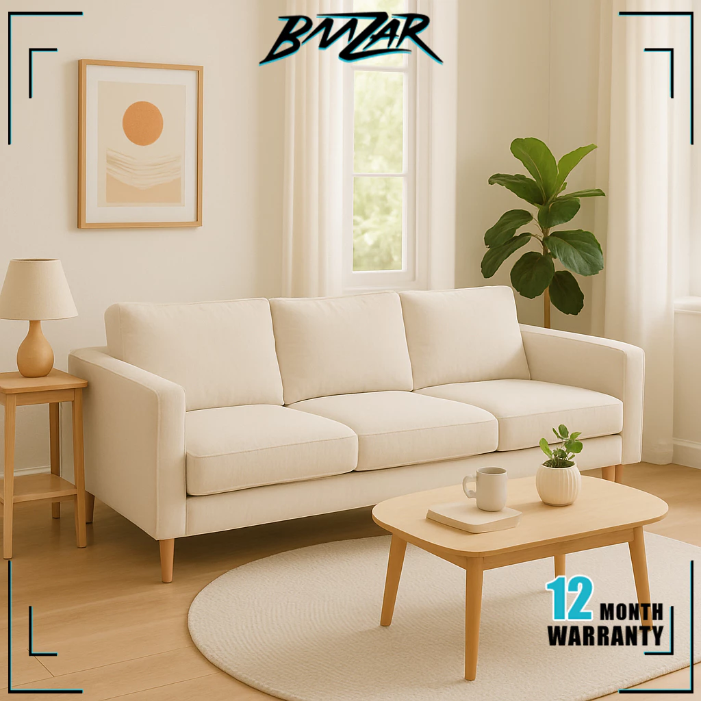 𝐁𝐌𝐙𝐀𝐑 Sofa Moden 1/2/3 Seater – Warna Beige & Grey, Bingkai Kayu Padu, Sarung Boleh Ditanggalkan