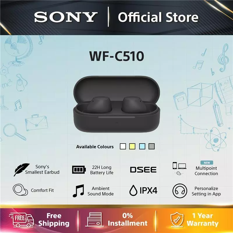 Sony WF-C510 Wireless Headphones | Comfort Fit | Lighweight | C510