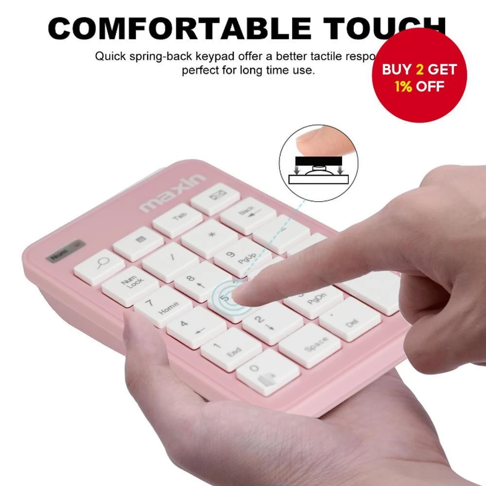 Mini Keyboard Wireless Pink 2 in 1 Combo 23 Key Numeric Pad +Silent Mouse Ultra-Light for PC/Laptop