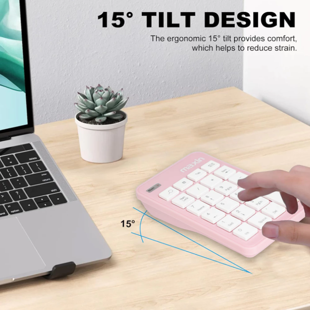 Mini Keyboard Wireless Pink 2 in 1 Combo 23 Key Numeric Pad +Silent Mouse Ultra-Light for PC/Laptop