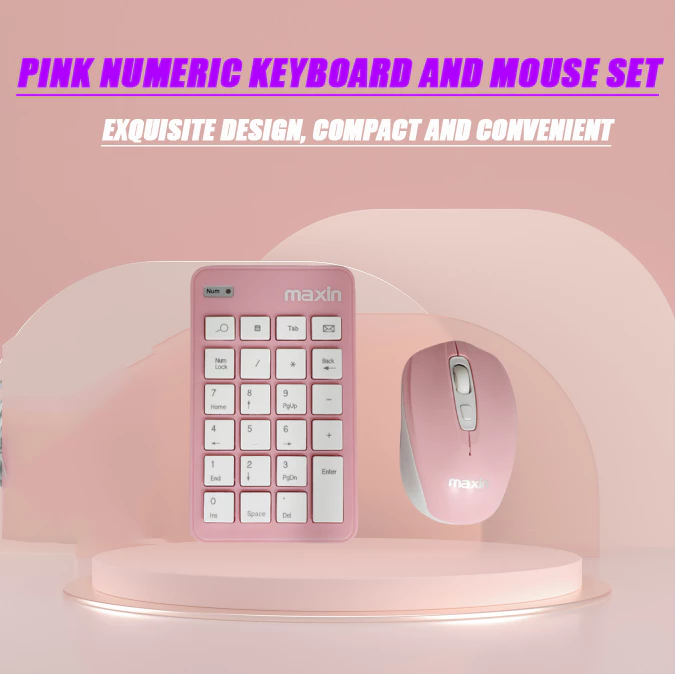 Mini Keyboard Wireless Pink 2 in 1 Combo 23 Key Numeric Pad +Silent Mouse Ultra-Light for PC/Laptop