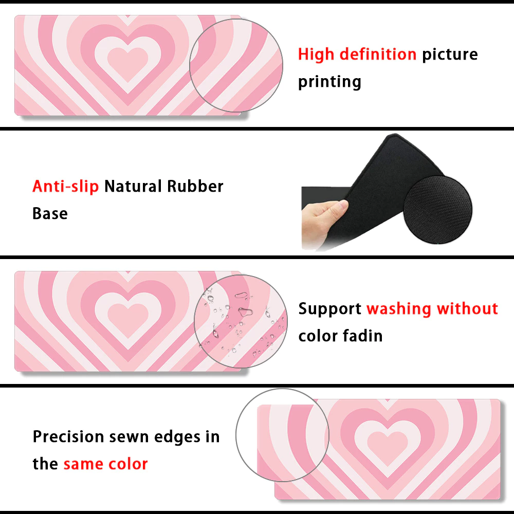 Hypnotic Hearts 6 Colors Mousepad | Extended Mousepad | Waterproof Non-Slip Design | Precision Stitched Edges | Cute Deskmat | Large Gaming