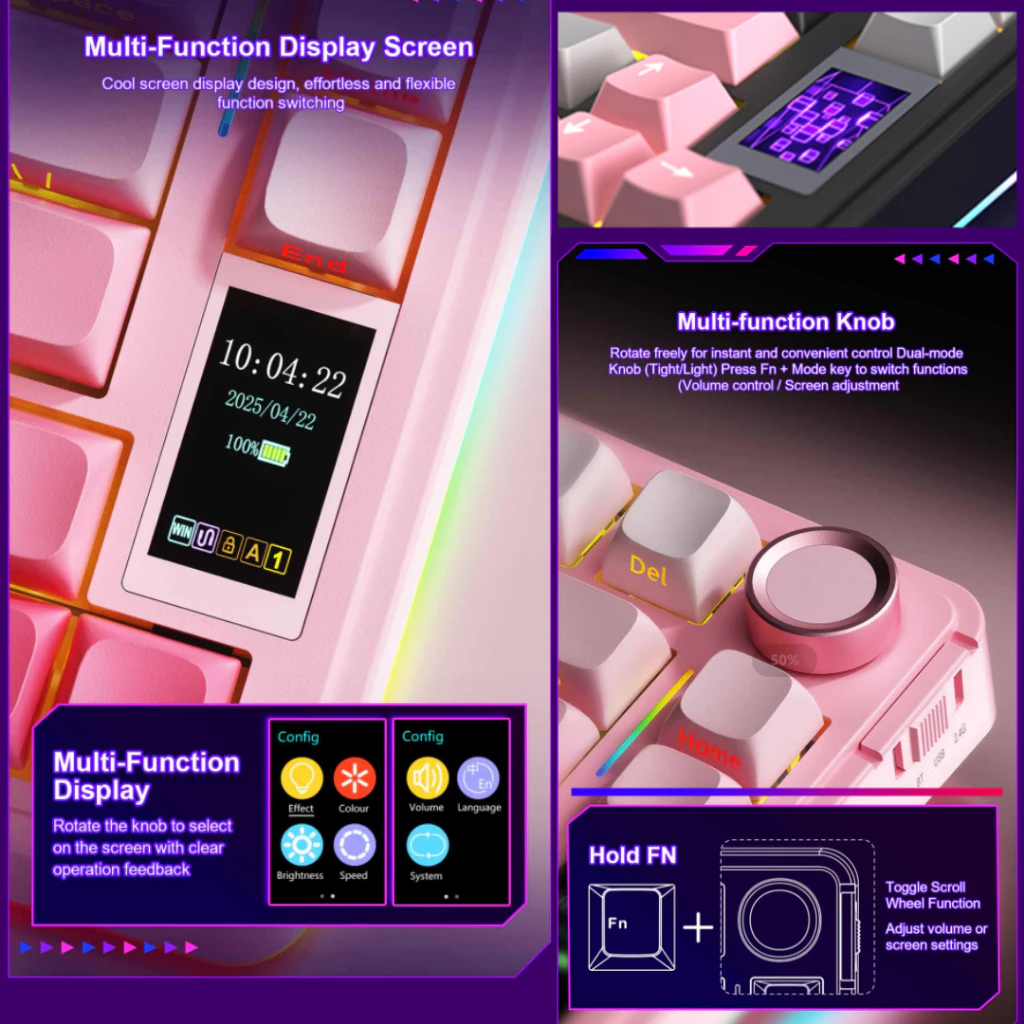 AULA S75PRO RGB Mechanical Keyboard Wireless /Wired LCD Screen & Multi-Function Knob Hot-Swappable