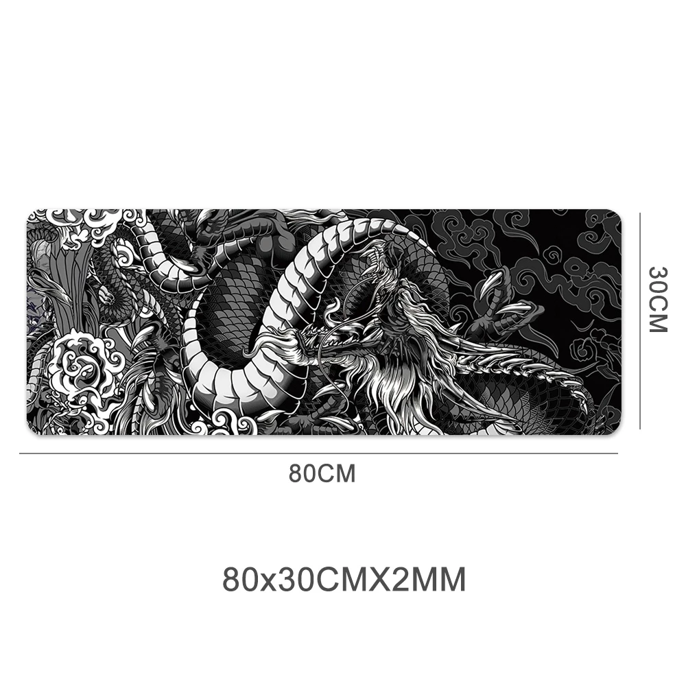 Black and White Dragon Mouse Pad Extended Large Gaming Mousepads with Stitched Edge Desk Pad For Home Office