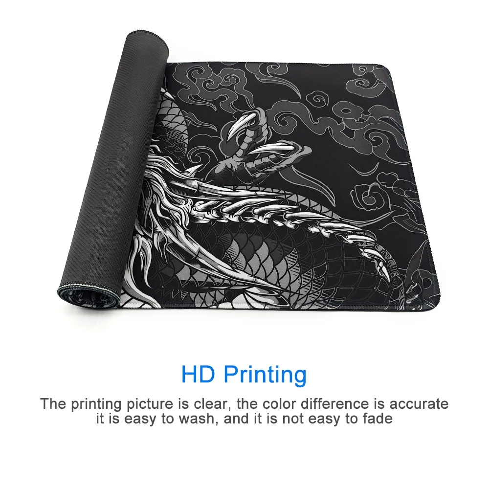 Black and White Dragon Mouse Pad Extended Large Gaming Mousepads with Stitched Edge Desk Pad For Home Office