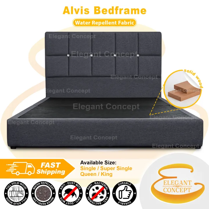 EC (Alvis) Bedframe Divan / Katil - Full Solid Wood Structure (Water Repellent Fabric) Single / S.Single / Queen / King