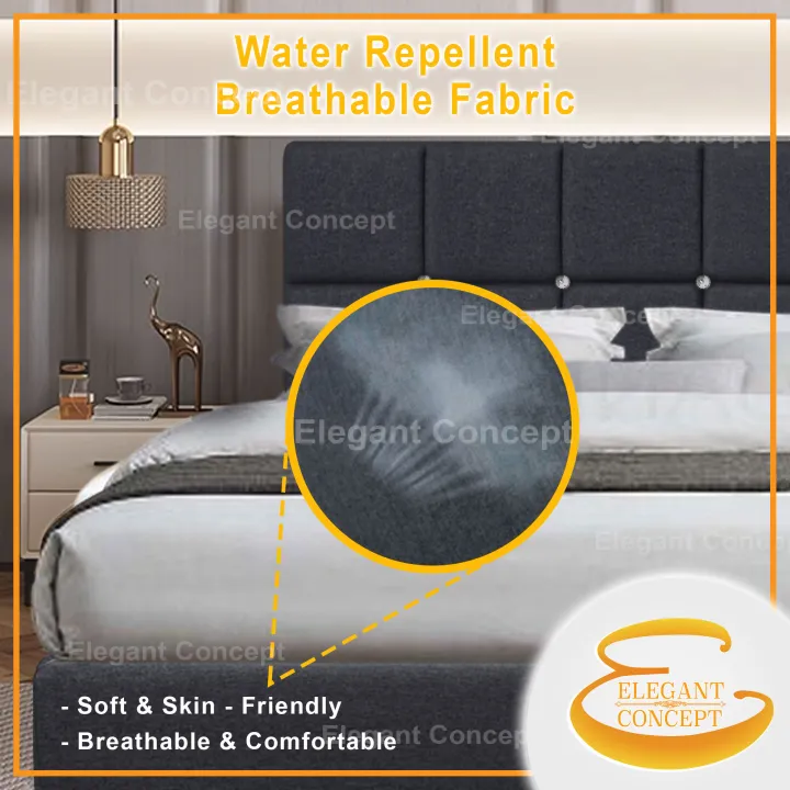 EC (Alvis) Bedframe Divan / Katil - Full Solid Wood Structure (Water Repellent Fabric) Single / S.Single / Queen / King